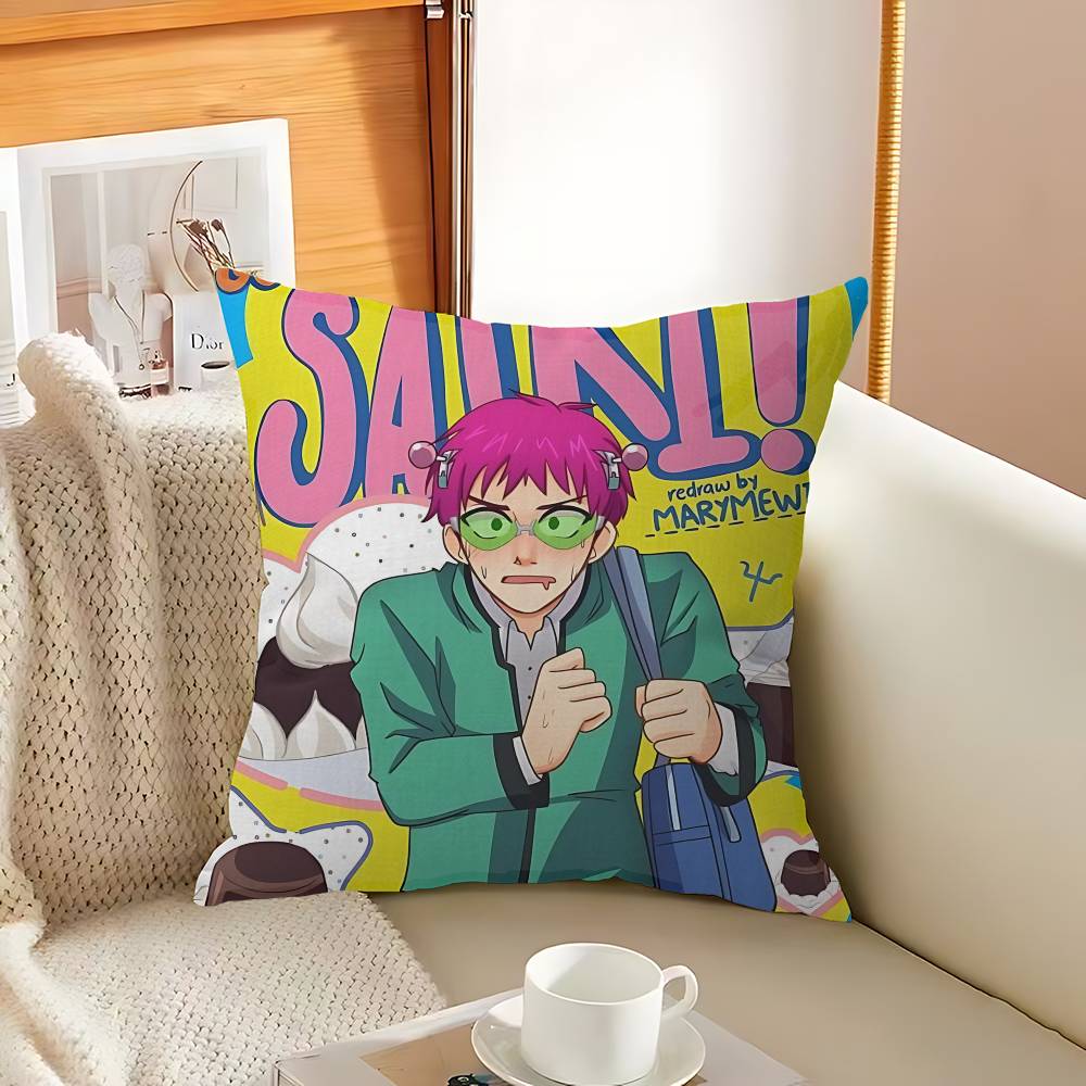 Popular Japanese Anime Saiki Kusuo Cushion Cover Polyester Sofa Cushions Decorative Throw Pillows Home Decoration Pillowcover