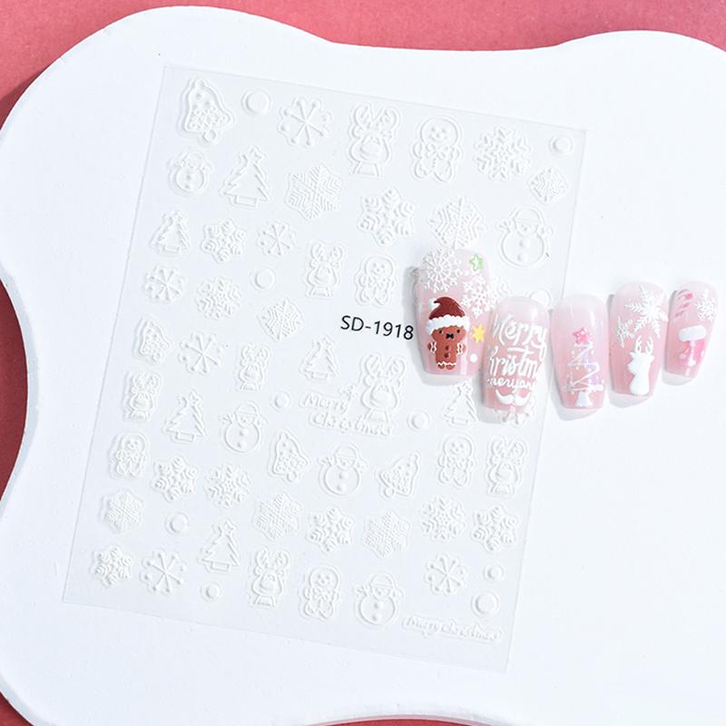 Christmas Lovely Cartoon Bowknot Santa Claus Snowman Christmas Tree Elk Snowflake Nail Art Stickers Xmas Cute Manicure Decals