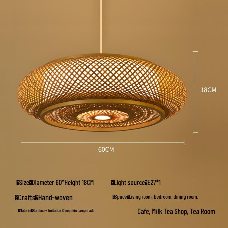 Bambusová ratanová závěsná lampa: Zenové osvětlení pro čajovnu, jídelní kout nebo čajovnu - Japonský starožitný styl