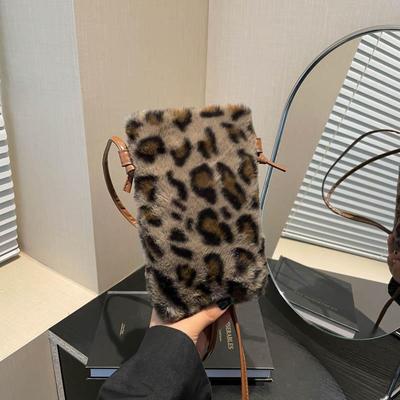Fashion Women Cow Print Mini Shoulder Bags Female Winter Plush Underarm Bags Leopard Zebra Pattern Fluffy Tote Bags Small Purses