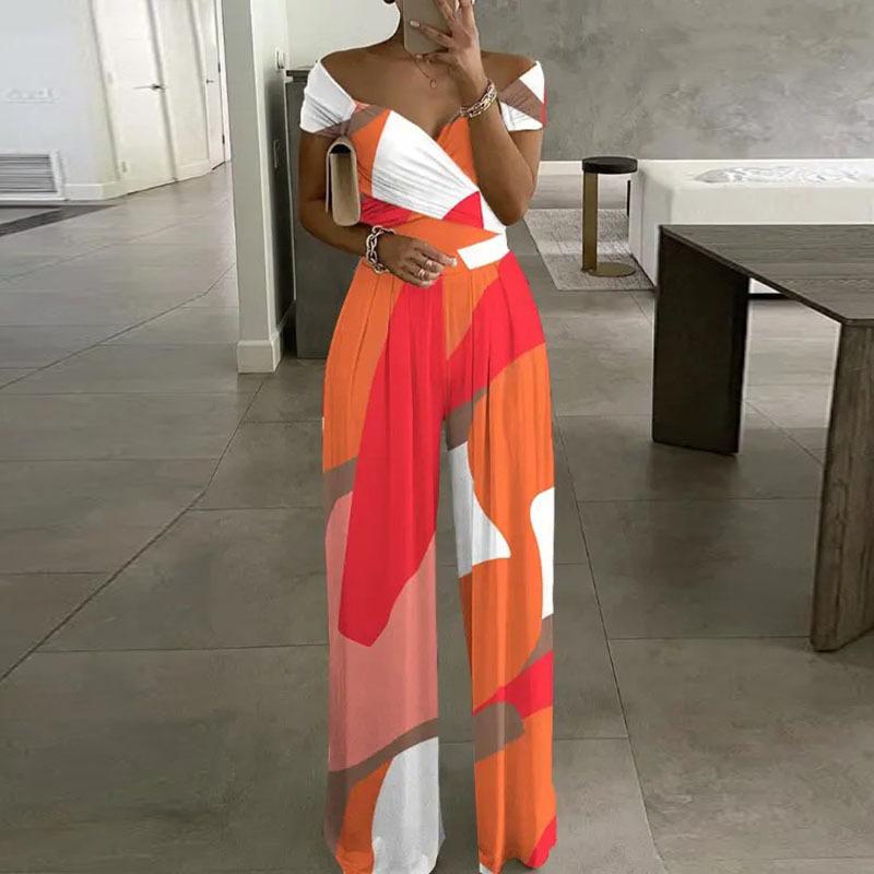 

European and American women s printed trousers sexy high-waisted commuter jumpsuit welcome to drawing proofing OEM processing Contracted work and materials
