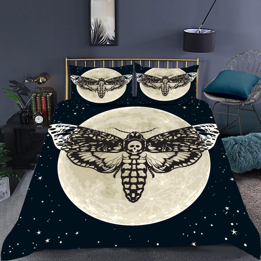 Skull Death Moth Bedding Set Black Fashion 3D Print Comforter Luxury Queen King Single Size Duvet Cover Set Home Decor Modern
