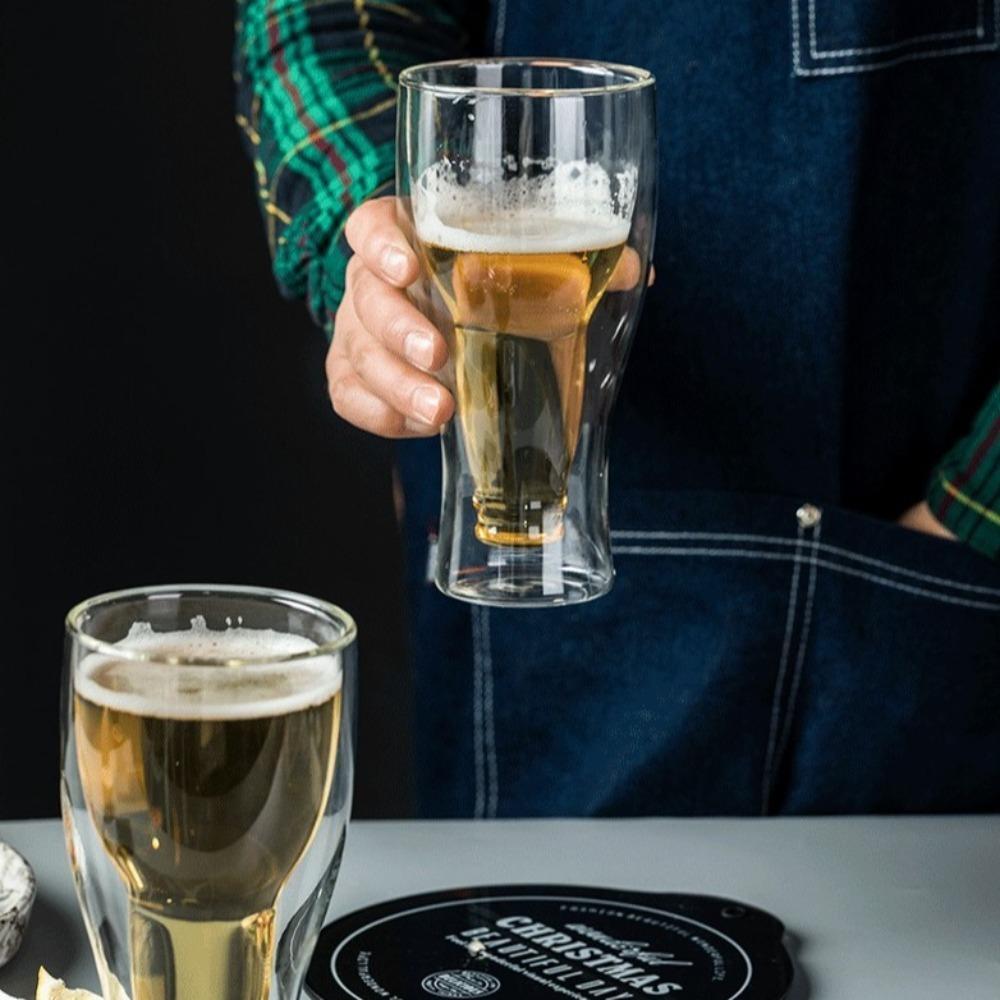 Kreative Transparente Doppelglasbecher Flaschenstil Exquisite Kaffeetasse Hitzebeständig Wodka Gläser Küche
