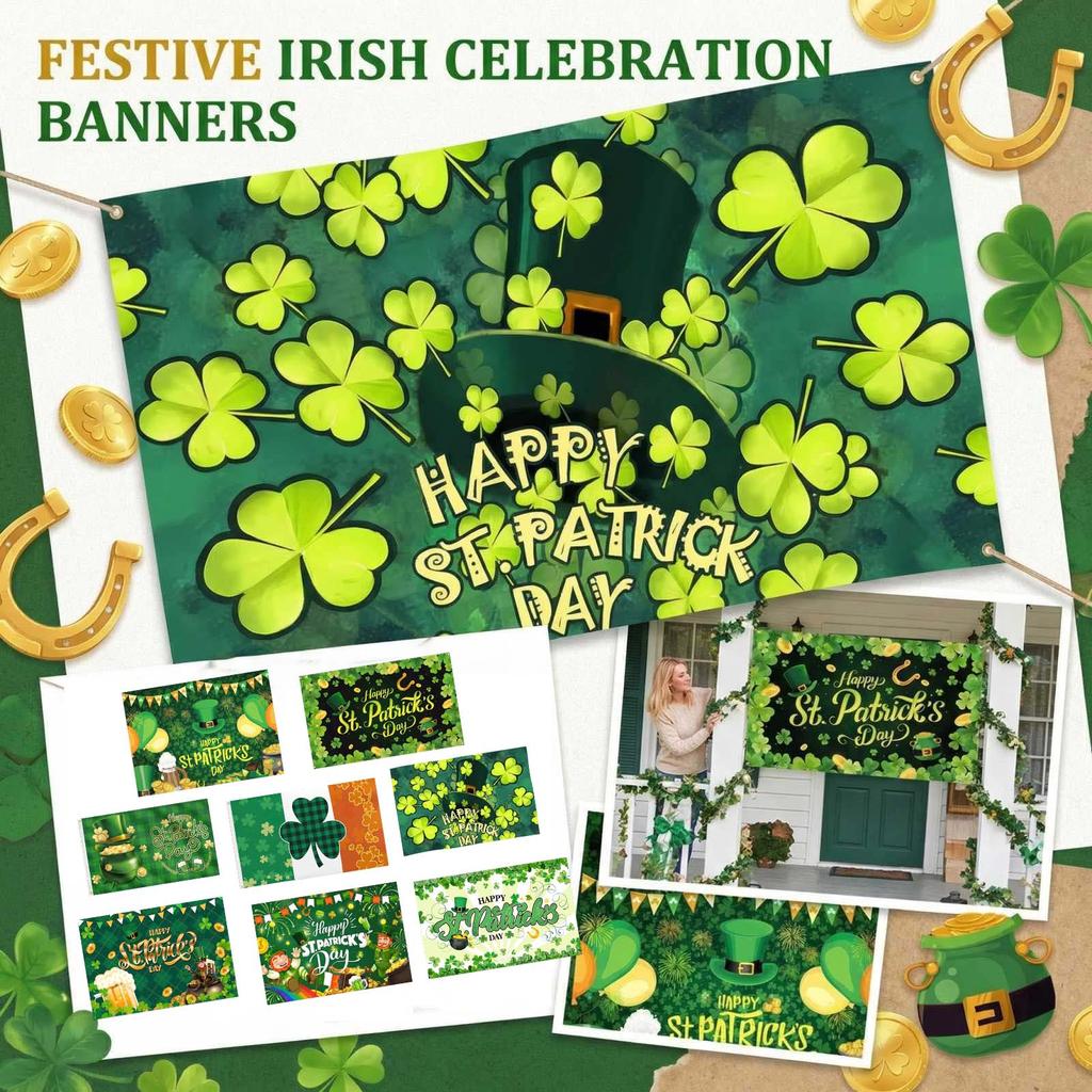 St. Patrick's Day Banner, Irish Commemorative Flag, Decorative Flag With Shamrocks