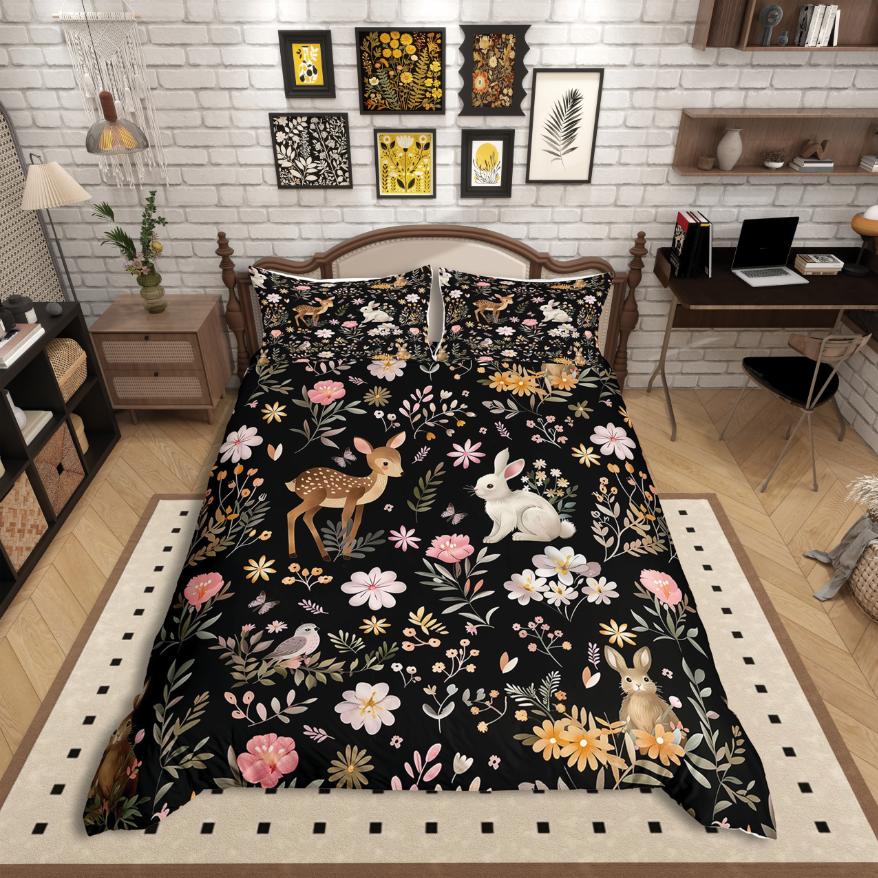 Homewish Cartoon Animal Duvet Cover SetJungle Wildlife For Kids Bedding SetKawaii Cute Decor