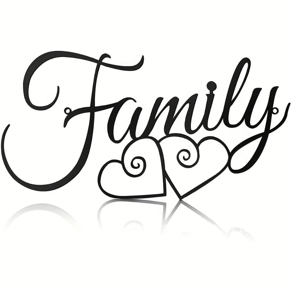 Black Metal Family Word Art Sign Farmhouse Style Wall Decor Sculpture Home Ornament