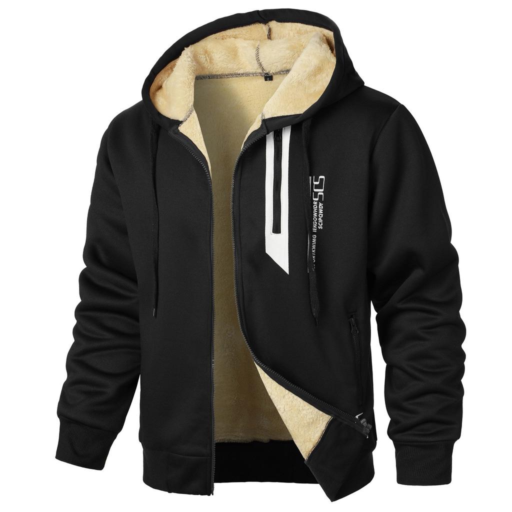 Heren Winter Effen Kleur Digitaal Bedrukt Plus Fluweel Verdikt Sweatshirt Heren Rits Vest Jas