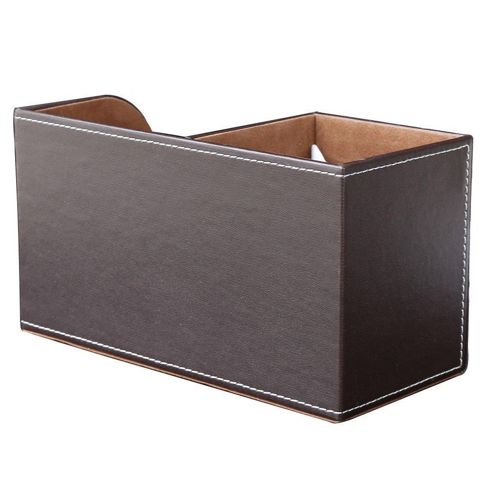 KINGFOM PU Leather Desk Stationery Organizer with Storage Remote Control and Small Drawer Box, Pen/Pencil Stand, Holder, (Brown)