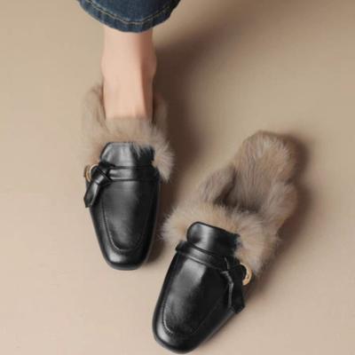 Damskie futrzane baleriny bawełniane kapcie zimowe skórzane mule buty kobieta 2025 trend moda casual ciepłe przytulne bawełniane kapcie japonki