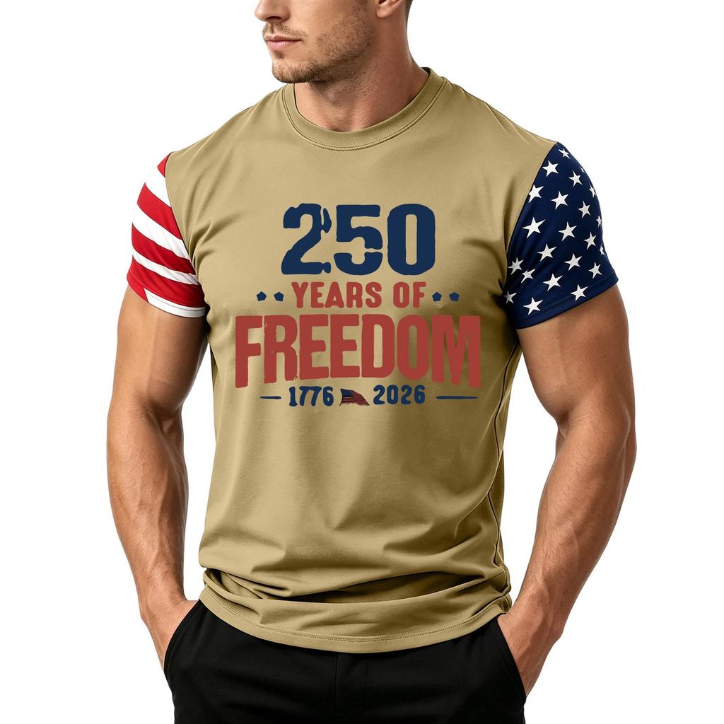 Men's Independence Day Flag Print Short Sleeve T-Shirt, Loose Casual Daily Summer Tops