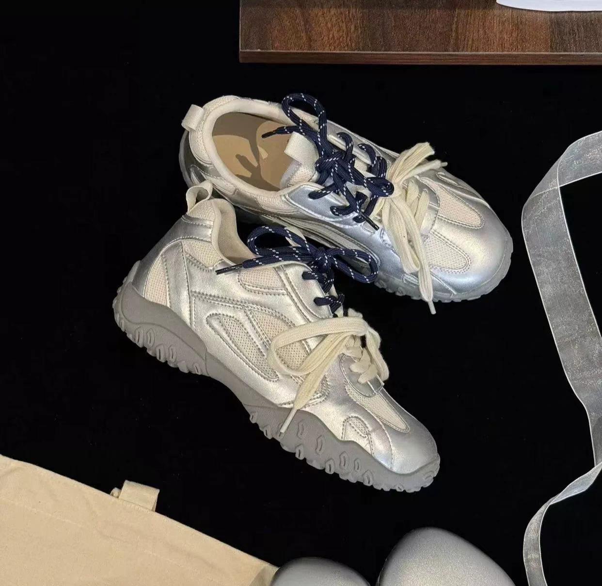 

Retro and thin German training Forrest Gump shoes women s 2024 summer new fashion student versatile breathable mesh running shoes tide 39 серебряный