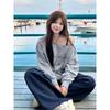 Korean Version of Minimalist Popular Sloping Shoulder Hoodie Women in Spring Autumn Loose Slimming Style Versatile