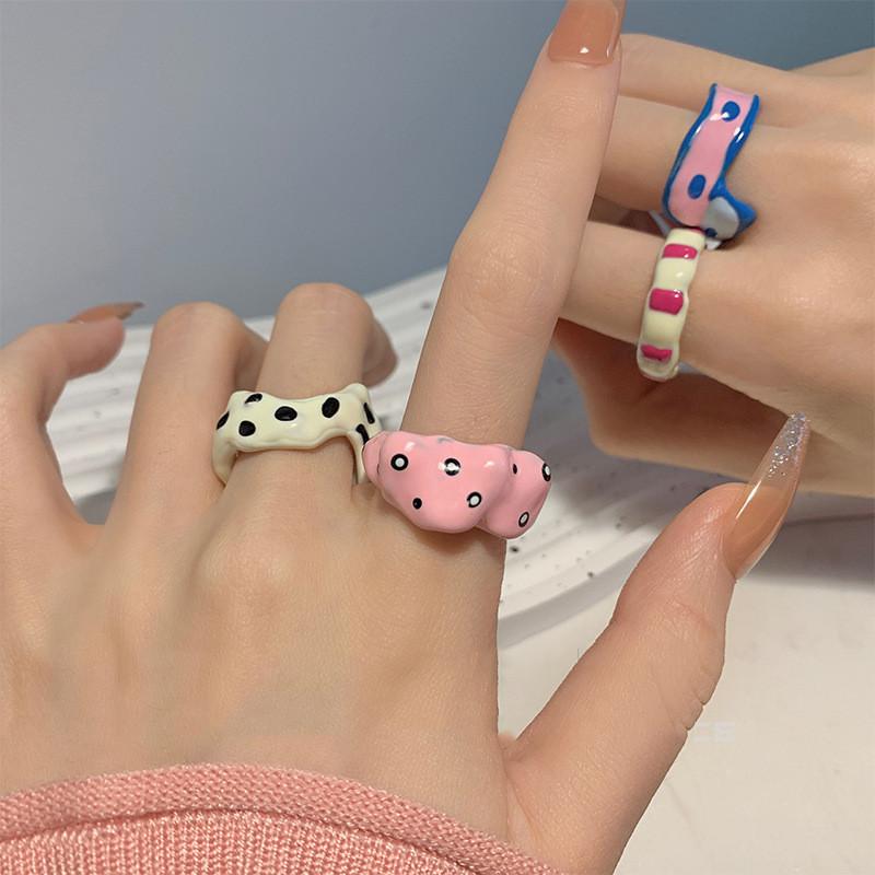Delightful Stylish Irregular Copper Ring With Colorful Drip Glaze For Women Fashion
