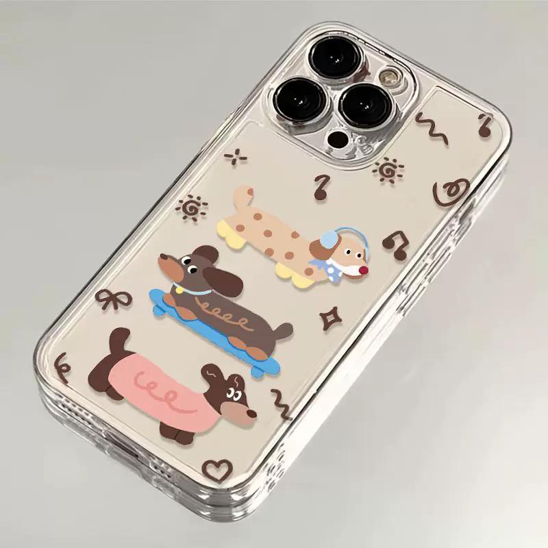 

Cute Skateboard Dachshund Dog Clear Phone Case, Kawaii Music Cartoon Soft Shockproof Protective Cover for iPhone XIAOMI 17 Ultra різнокольоровий