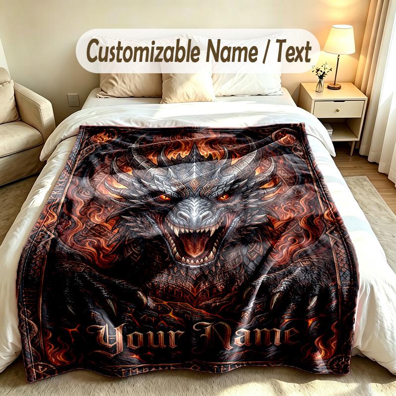 Dragon Phoenix Theme Soft Blanket Personalized Custom Name Text Print Warm Blanket Home Sofa Bedroom Decor