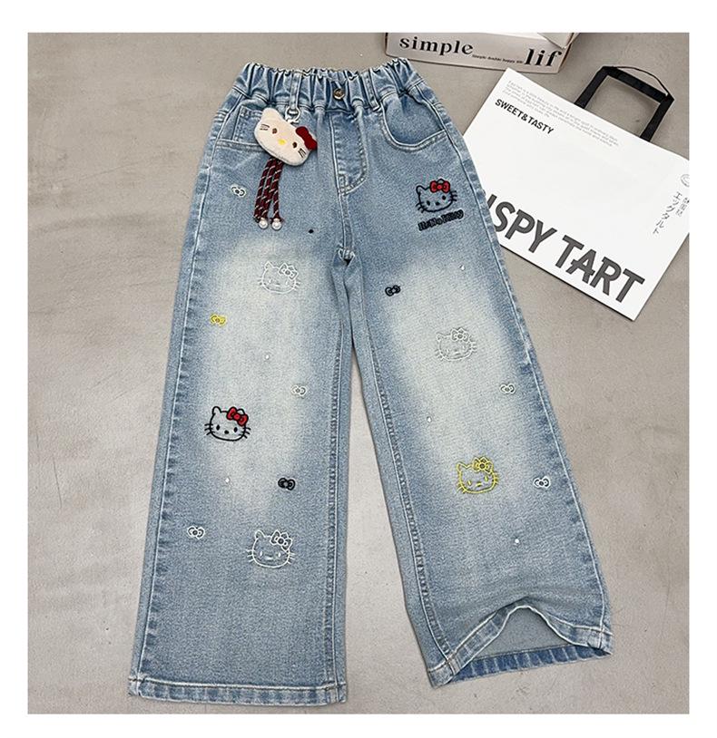 Girls' Cartoon Wide-Leg Jeans - Stylish Spring/Autumn Pants 2026