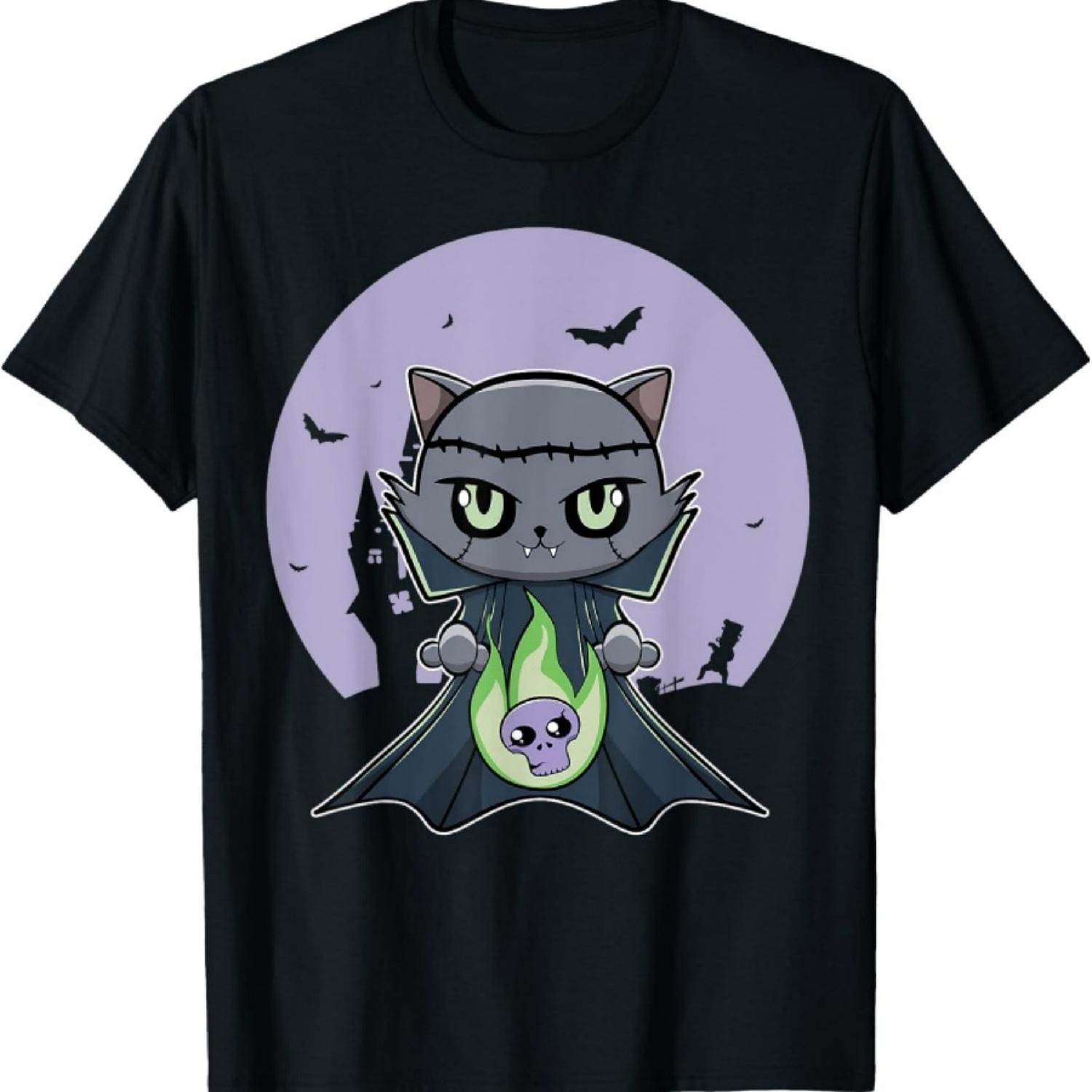 

Black Cat Vampire Dracula And Magic Anime Halloween Fire T-Shirt XXXXXL чёрный