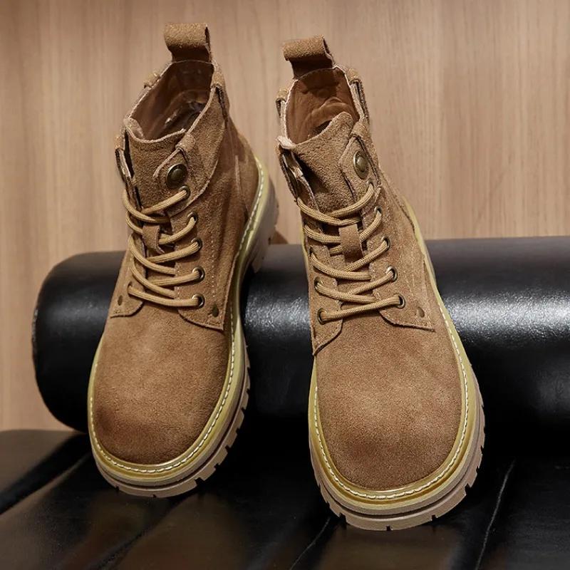 Retro Kowbojskie Zamszowe Botki na Platformie dla Kobiet Jesień Zima Nowe Designerskie Casualowe Damskie Buty Podwyższające Moda Buty do Pracy Damskie