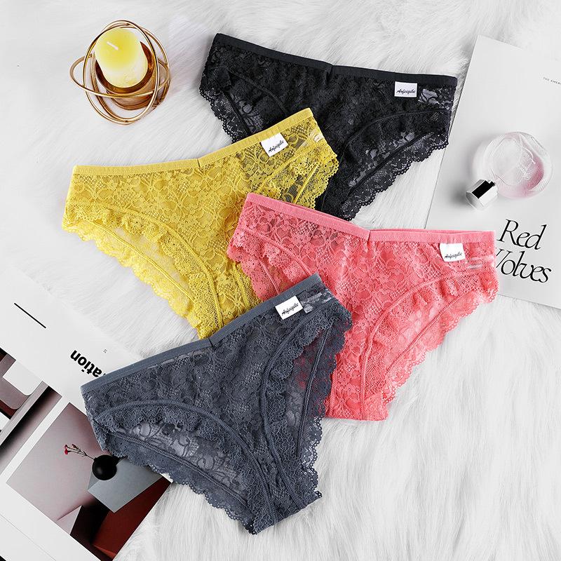 Women Lace Underwear Breathable Briefs Seamless Sexy Hollow Mesh Triangle Panties