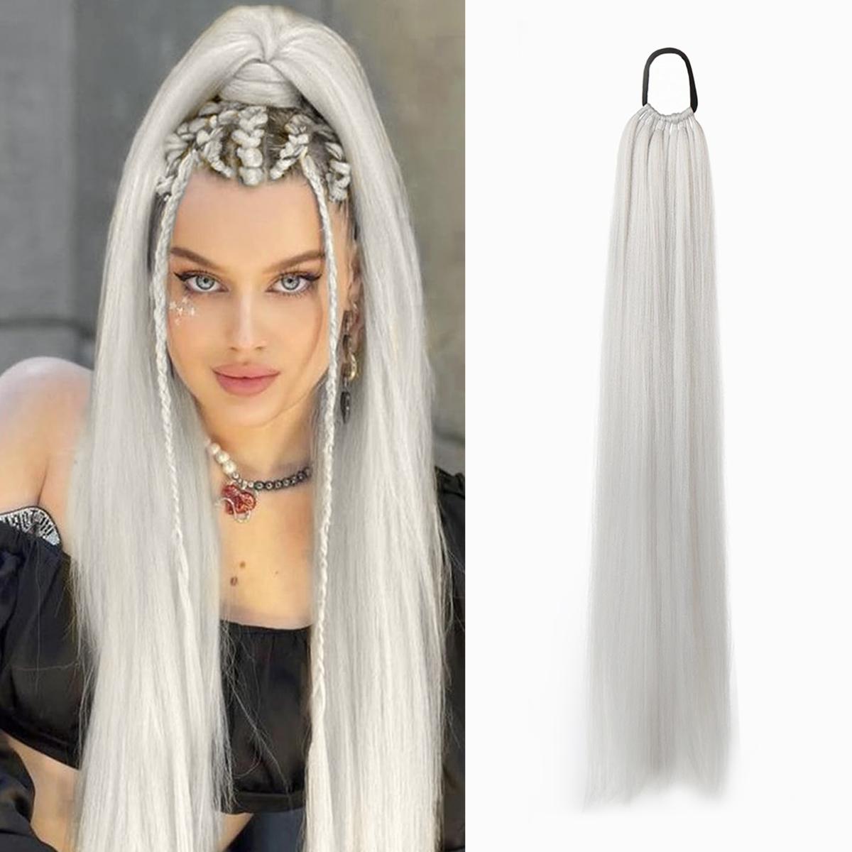 

Синтетические наращивания хвоста на эластичной ленте, прямой наращивание хвоста для женщин, длинный прямой мягкий натуральный хвост 24 дюйма