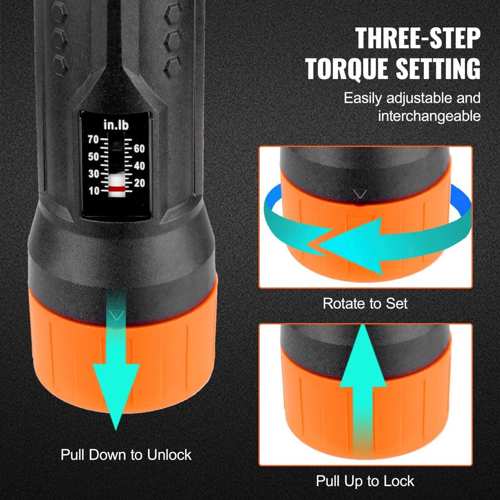 Torque Screwdriver 1/4" Range 10-70 In/lb W/ 1 In-lb Increment View Window