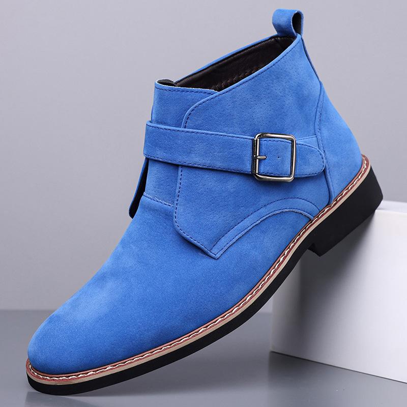 Large Size Suede Martin Boots Low Heel Square Heel Belt Buckle Short Elastic Sleeve
