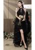 Black Small Evening Dress Women's Light Wedding Dress Banquet Style Temperament Sequins Light Luxury Niche Socialite Dress