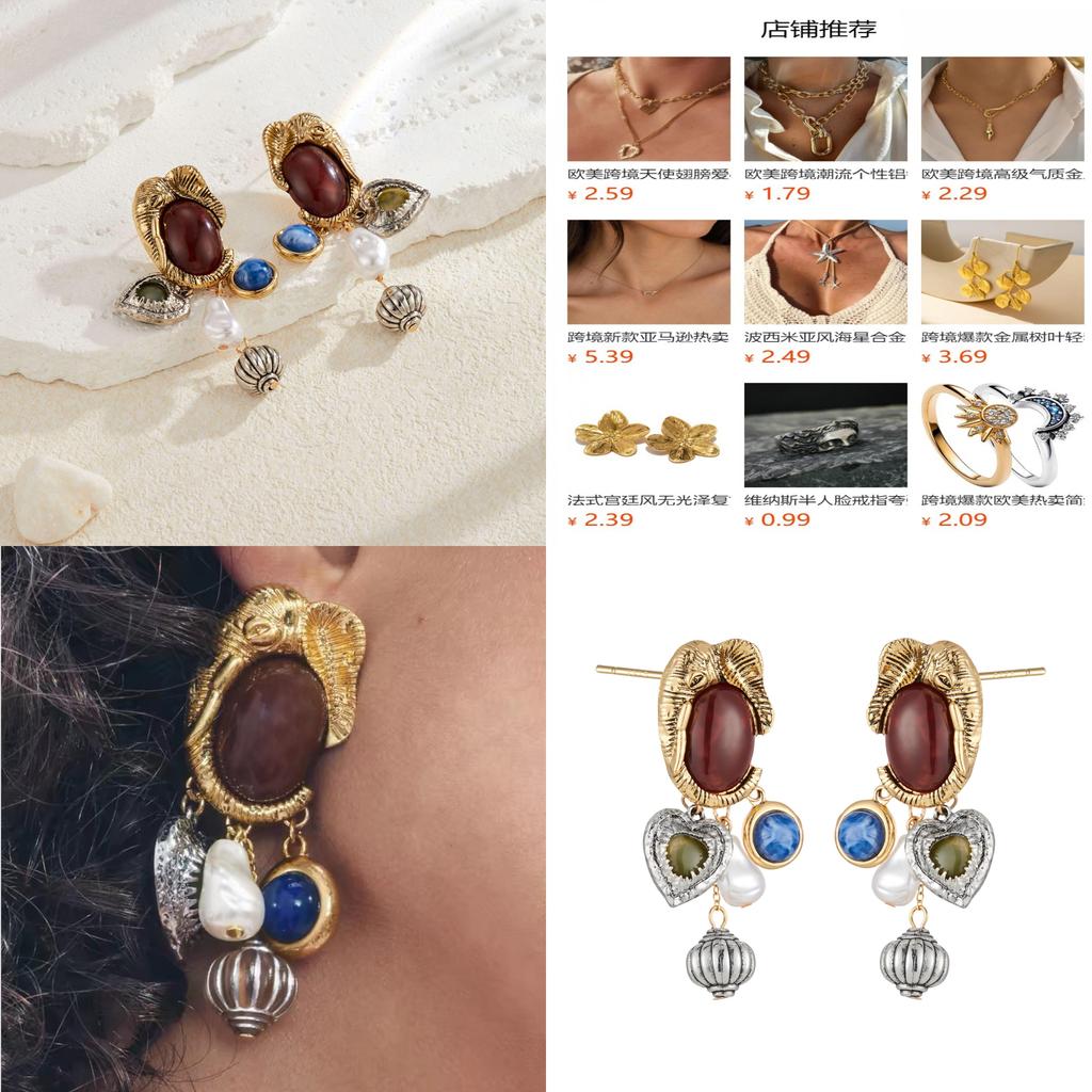 Vintage Style Geometric Animal Shaped Pendant Earrings For Women With Pearl Accents