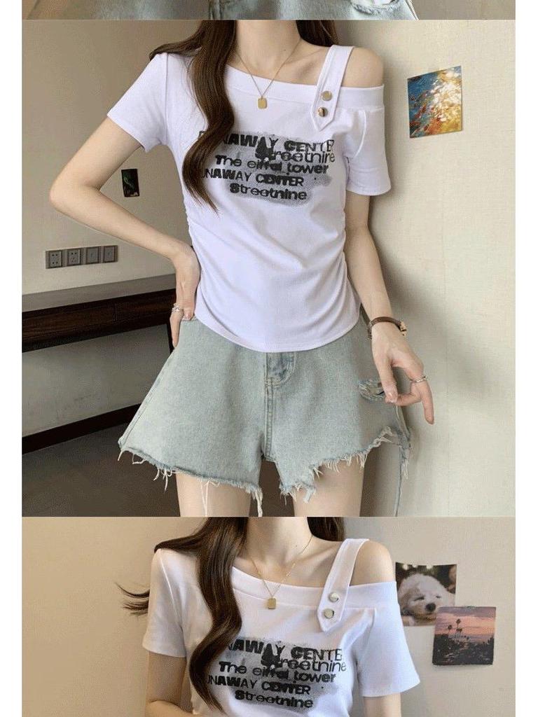 Women's Plus Size Chic Waist-Cinched Short-Sleeve Slim Off-Shoulder Top - Summer New Arrival