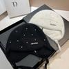 Light Luxury Rhinestone Min Rabbit Hair Knitted Hat Winter Outdoor Double-Layer Thermal Ear Protection Hat Celebrity Style Bag Head Hat