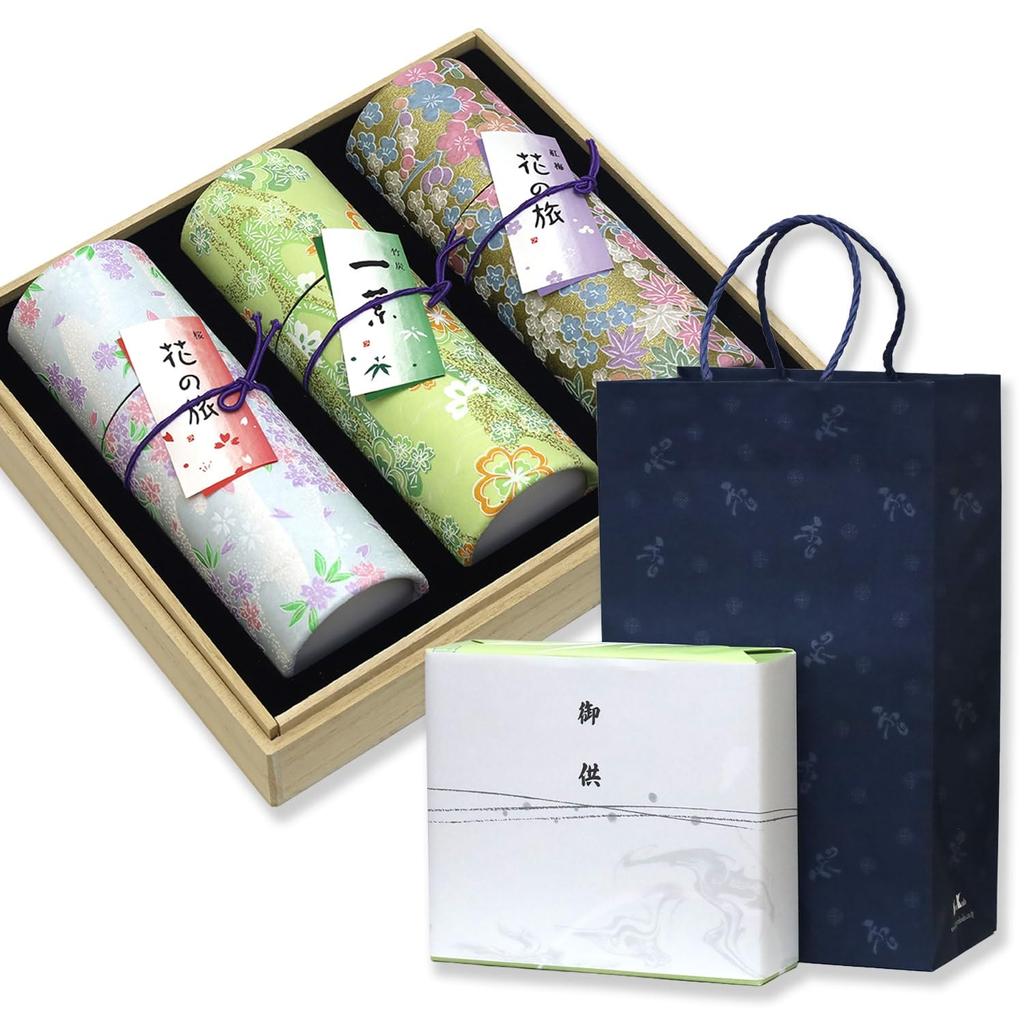 Condolence Incense Gift Set In Paulownia Wood Box 3 with Outer Wrapping and Carry Made In Low Perfect for Buddhist Memorial First and 49th Day