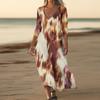 Dresses For Womens Vintage Print Tunic Waisted Midi Dress Summer Casual  3/4 Sleeve Dress