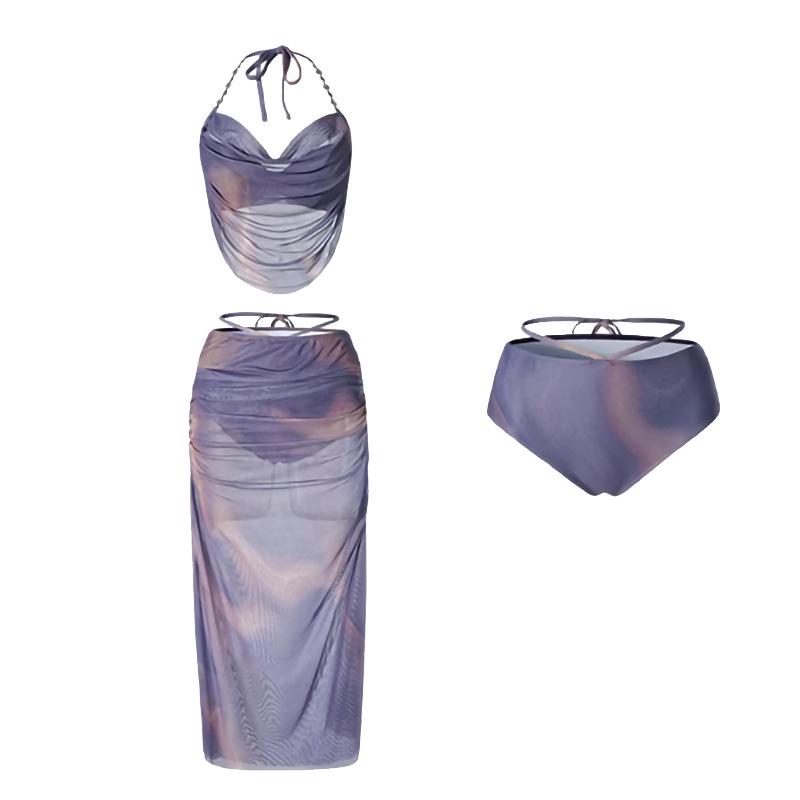 Women's Sexy Three-Piece Bikini Swimsuit: Seaside Holiday, Small Chest Support, Long Skirt Hot Spring Set