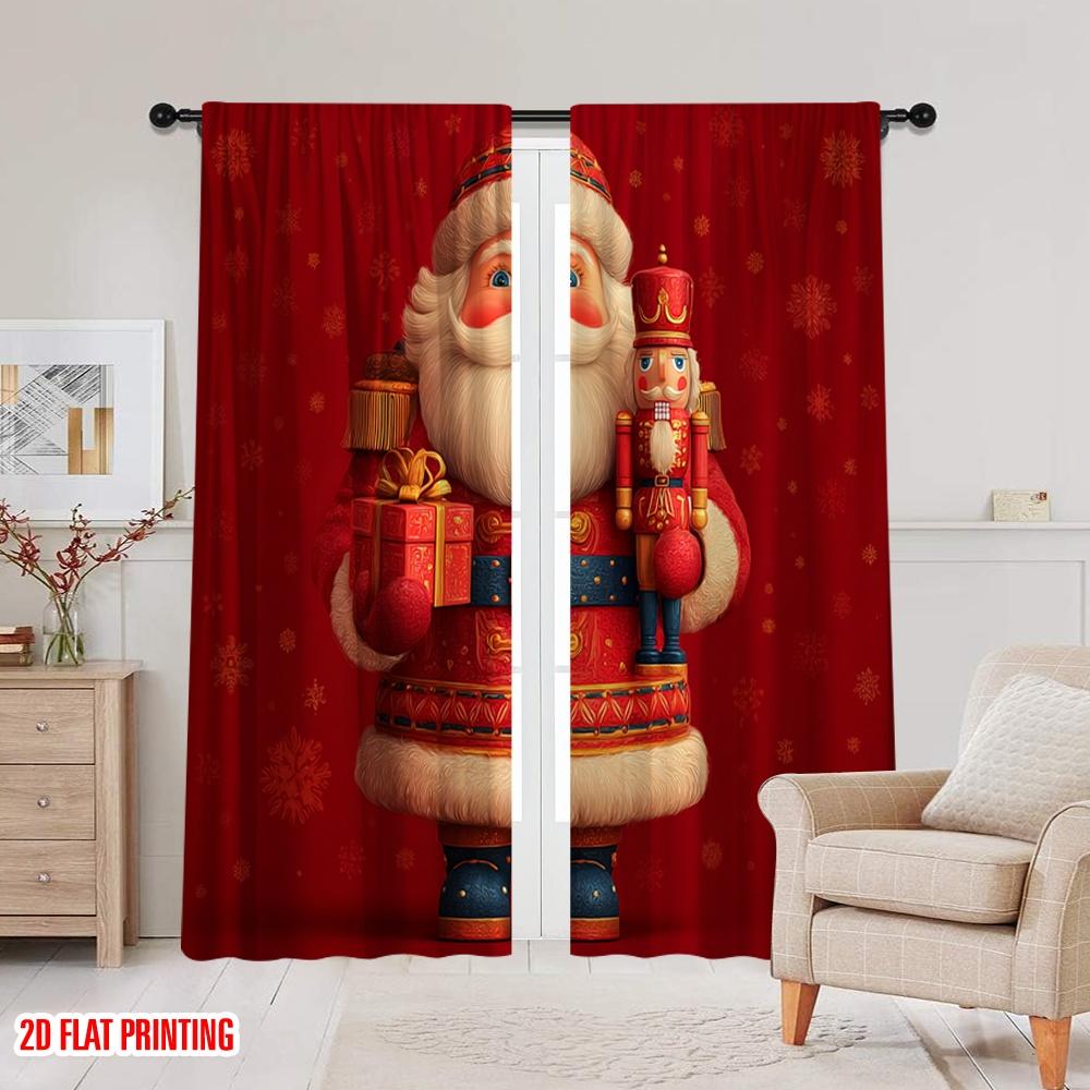 2 Stück, 2D-Flachdruck Vorhang Beliebter Weihnachtsmann und Geschenke 100% Polyester (ohne Stange) Dekorationen Außen Perfekt für Wohnzimmer