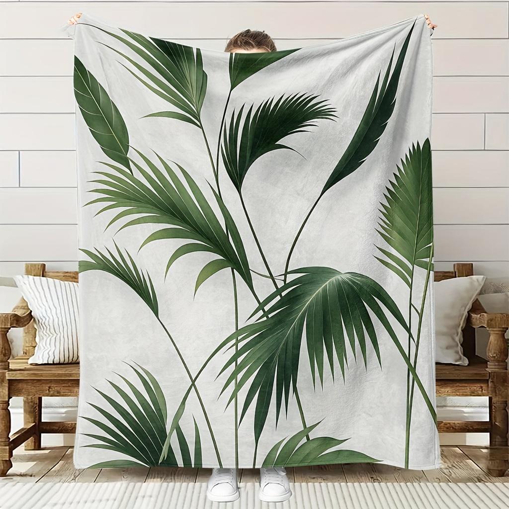 Tinika Chen Unisex Green 1Pc Bohemian Tropical Palm Leaf Blanket - Quilted Bedspread With & Palm Print, Soft Breathable Polyester Suitable For