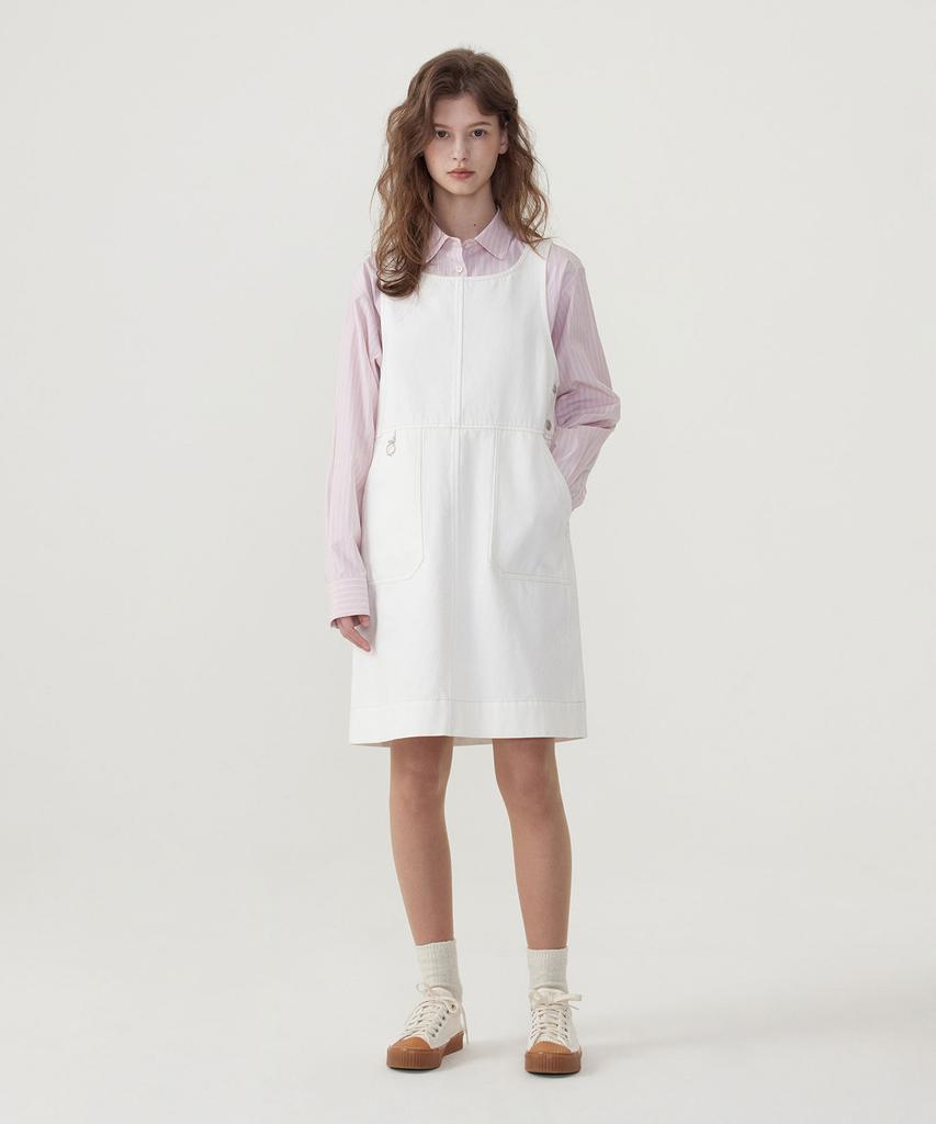 Covernat Woman Suspender Denim Dress Ivory
