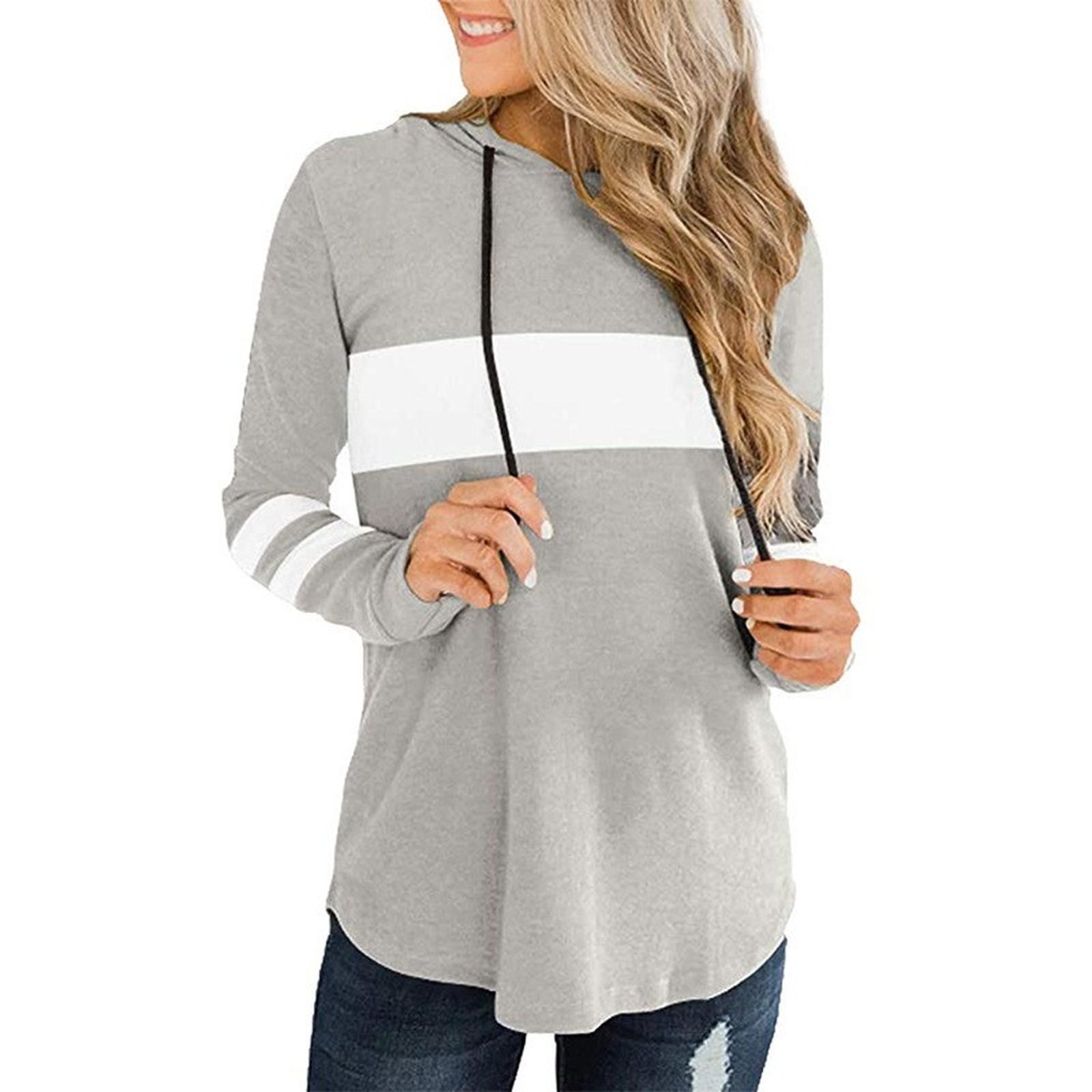 

Women s Loose Comfortable Fashionable And Casual Long Sleeved Patchwork Hooded Top XXL