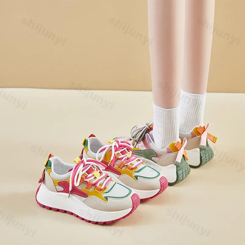 New Women's Shoes  Spring Fashion Comfortable Vulcanized Sport Shoes Lace-up Platform Sneakers Non Slip Women‘s Casual Shoes