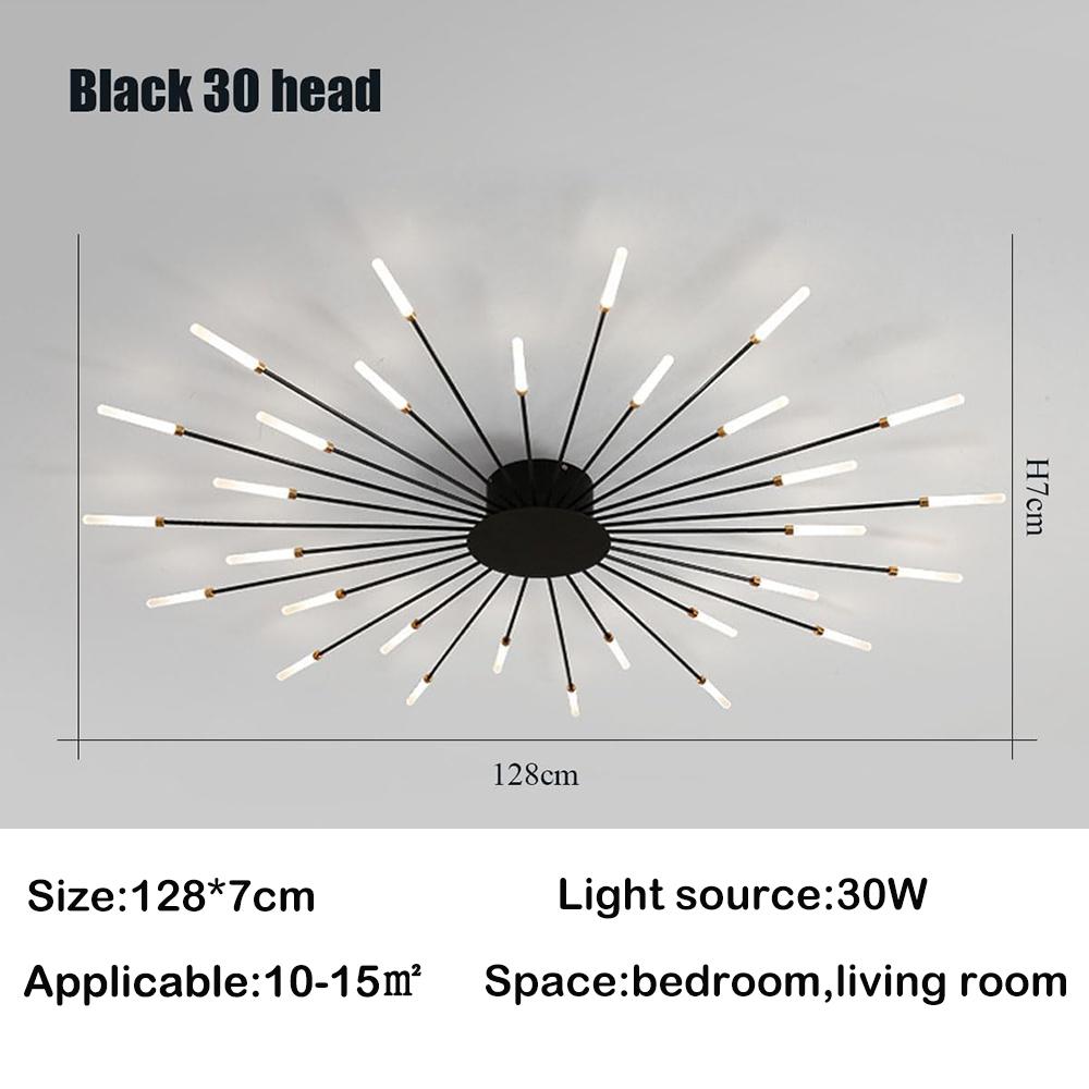 Black 30 Heads Non Dimmable Pendant Lights Creative Fireworks Design Chandelier Modern Ceiling Light for Living Room Exhibition Hall Bedroom