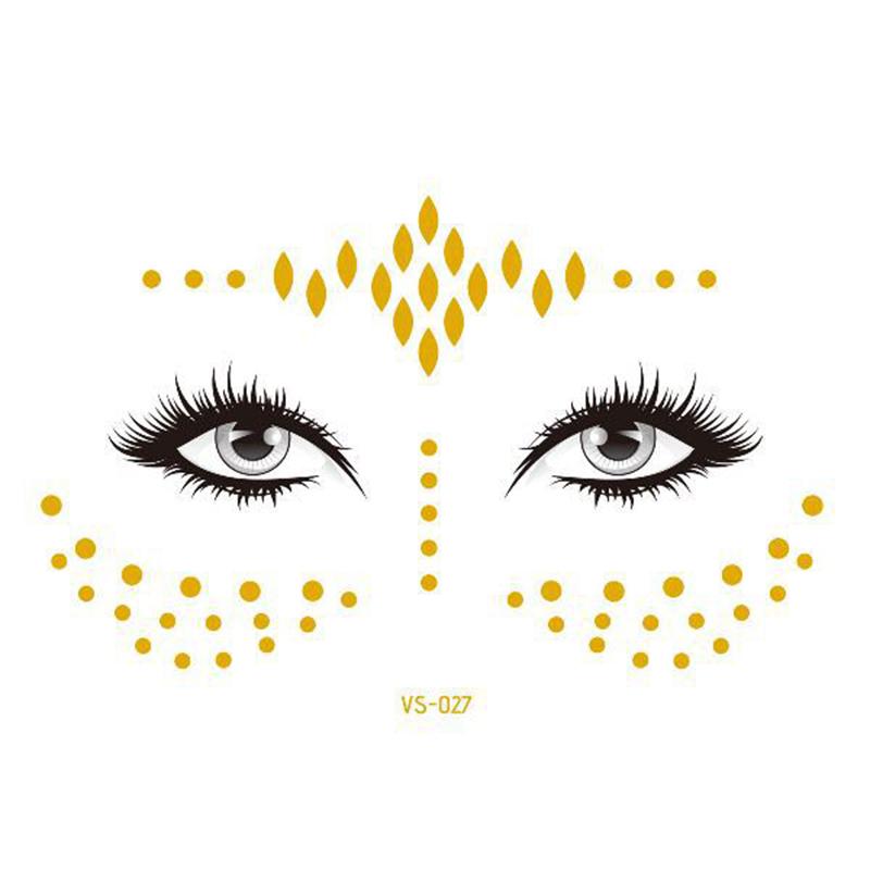Pegatinas de purpurina para tatuajes faciales, tatuajes temporales metálicos dorados, calcomanías de maquillaje impermeables para chicas, fiestas, festivales de música