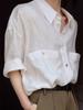 A Yousa linen white shirt women's summer new French retro big pocket design short-sleeved boyfriend style shirt