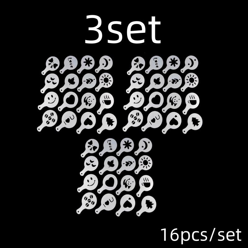 16Pcs/Set Coffee Mold Latte Cappuccino Barista Art Stencils Cake Duster Templates Coffee Accessories Milk Mold Coffe Decoration
