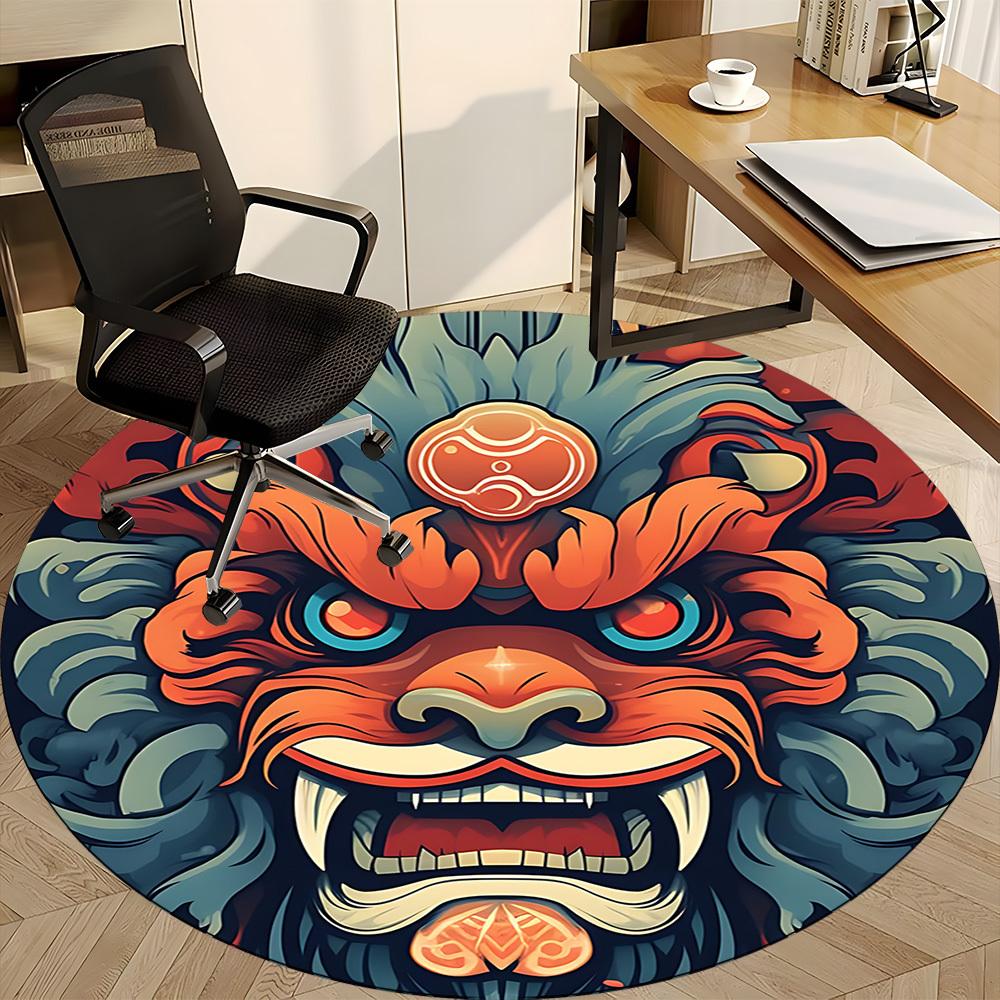 1pc Dragon Mask Office Round Area Rug, Under Office Chairs Bedroom Living Room Home Decor, Room Deco