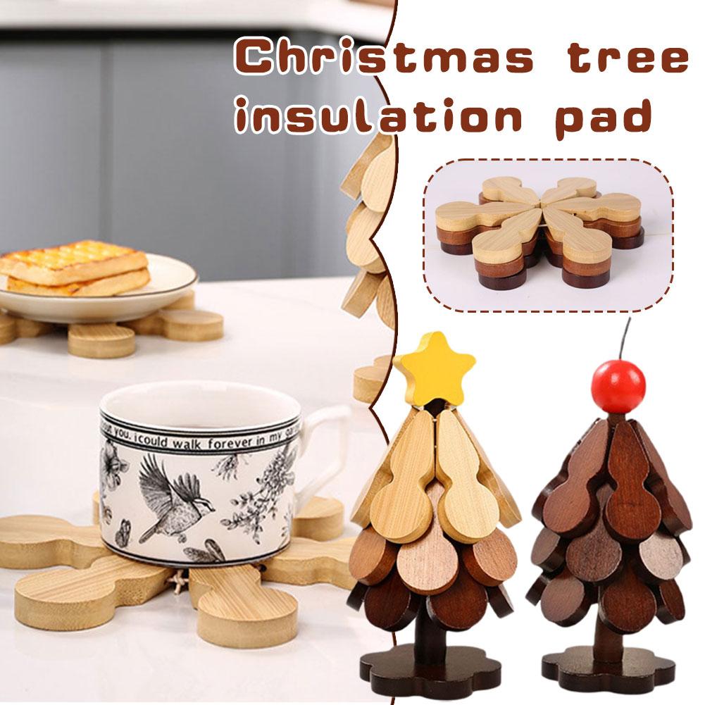 Christmas Tree Coasters Placemats Insulation Mat Solid Wood Dining Table Anti Scalding Mat Creative Home Decoration