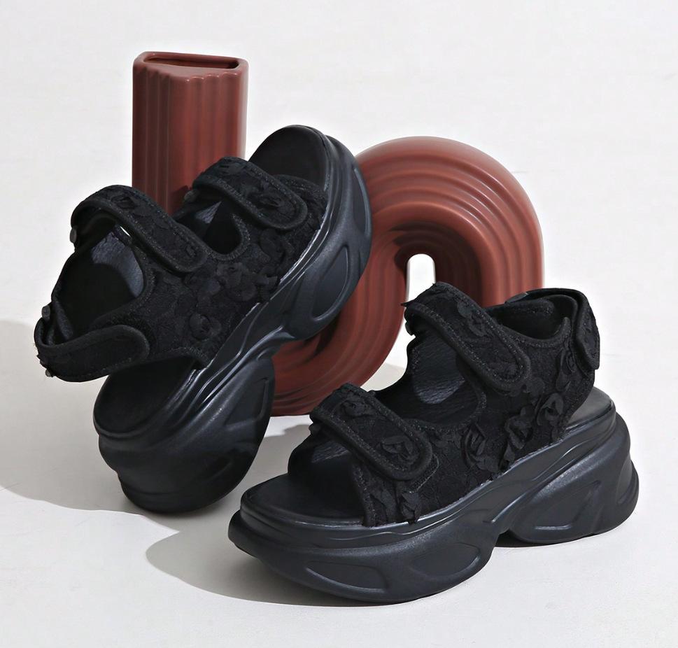 New casual sandals muffin Velcro large size foreign trade platform sandals denim women's shoes