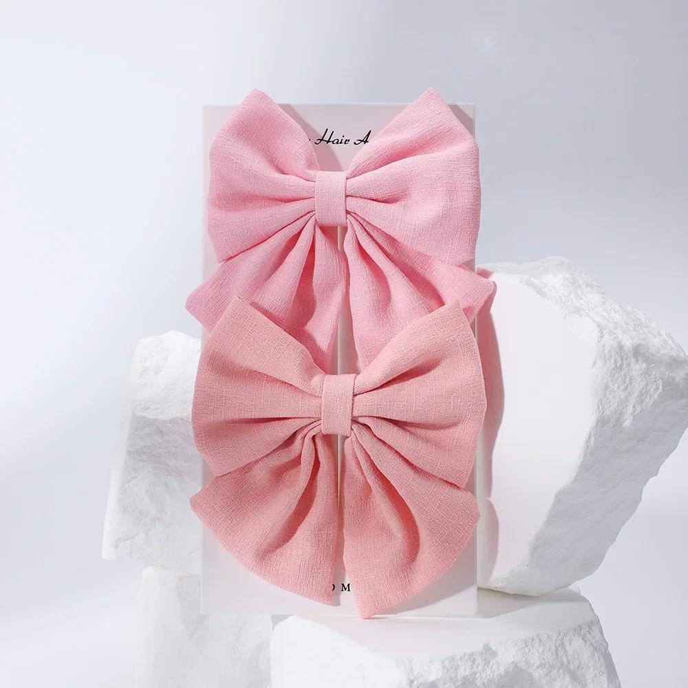 2 Pcs/lot Cute Solid Cotton Hair Bows With Clip For Girls Hair Clips Handmade Hairpins Barrettes Headwear Kids Hair Accessories