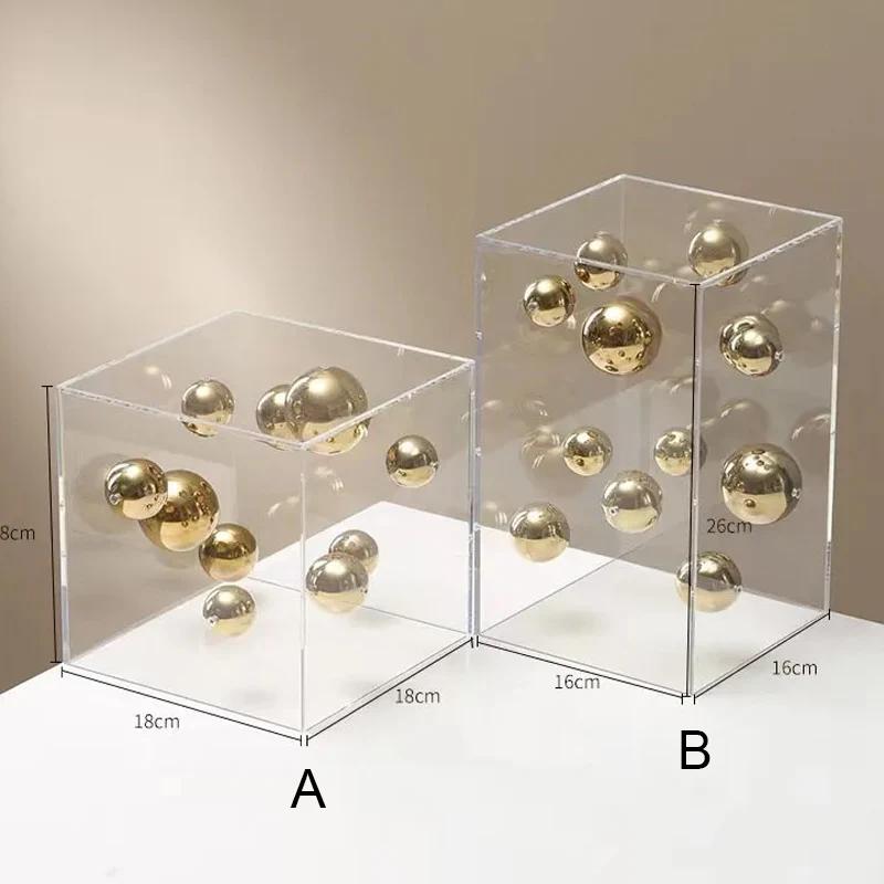 Modern Clear Acrylic Square Boxes Sculptures Creative Square Acrylic Cover Sphere Decor Porch Cabinet Crafts Ornament Home Decor