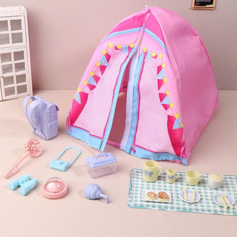 Simulated Dollhouse Tent Outdoor Picnic Doll Mini Tent Doll Camping Kit 1/12 Scale