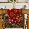 Linen Christmas Table Flag with Snowman & Santa Prints - Festive Table Mat Decorations