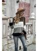 Maglione a blocchi di colore largo con scollo rotondo taglie forti da donna, collezione Primavera 2025, europeo e americano